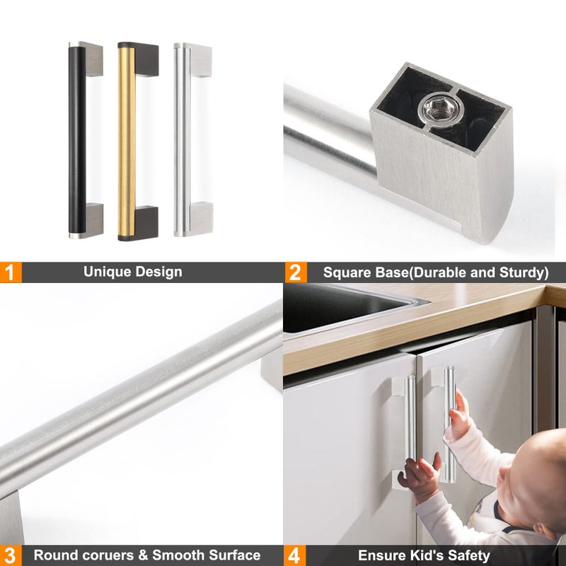FULGENTE Brushed Nickel Drawer Pulls, Stainless Steel Chrome Modern Cabinet Handles Kitchen Hardware Cupborad Armoire Wardrobe, 5 inch Hole Center - 6 inches Total Lengthï¼ˆ Pack of 5 ï¼‰ - Image 5